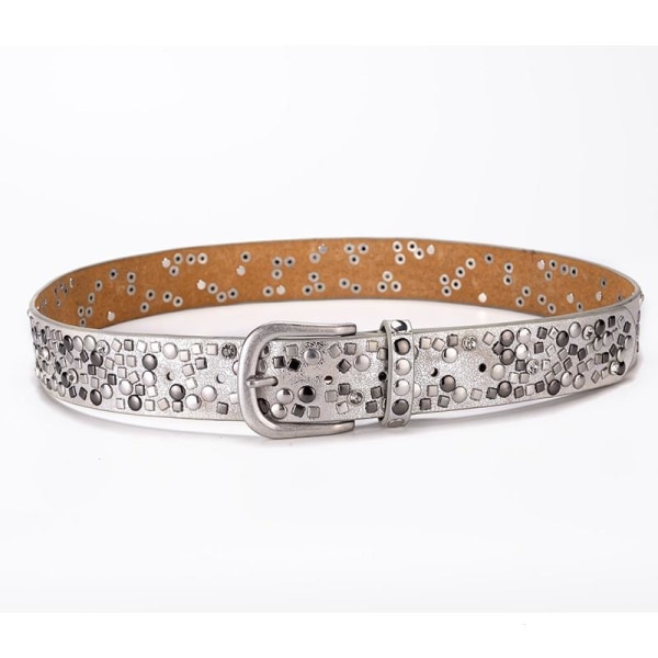 Nittebesat Bælte Dame Punk Gotisk Taljebånd Retro Vintage Læder Silver white