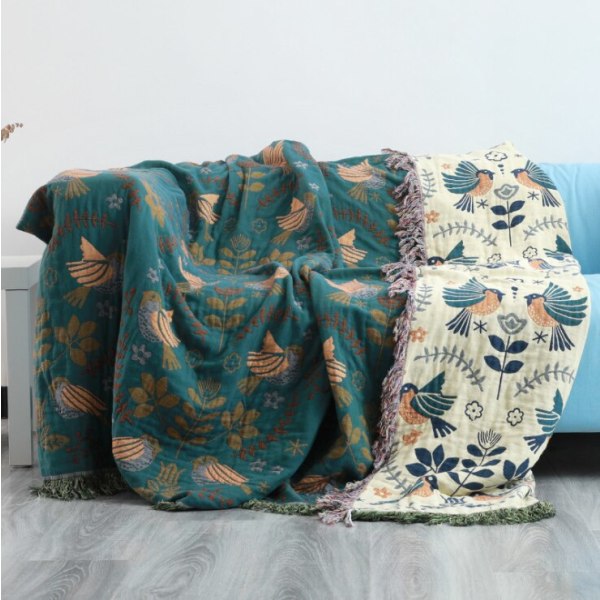 Bohemia Boho Bomuldsplaid til Sofa Betræk Helårs Dekorativt Støvhåndklæde Sengetæppe Kontor Bil Seng blue bird 59x78inch(150x200cm)