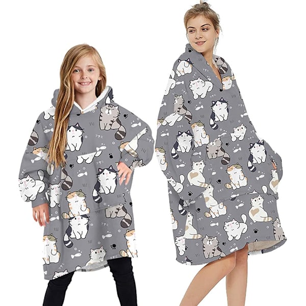Loalirando Oversized Hupparipeitto Pehmeä Fleece Hupparipeitto Naisille Miehille Lapsille Puettava Huppupeitto Isollla Taskulla Grey - Sheep One Size