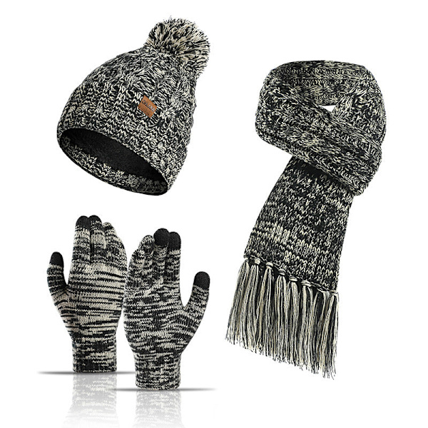 Höst och Vinter Ny Stickad Ull Europeisk och Amerikansk Färg Hatt Förtjockad Halsduk Touch Screen Handskar Tredelat Set Plum Red