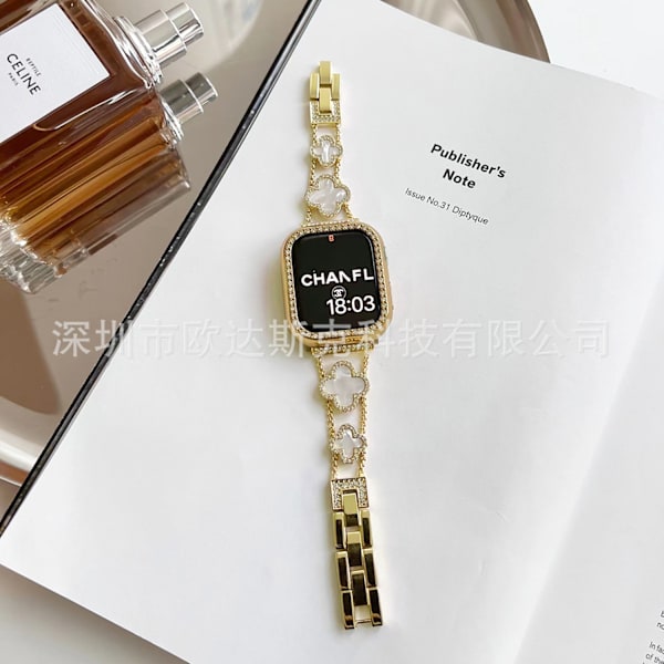 Kellon ranneke Apple Watch iWatch 38/40/41/ 10. sukupolvi 42mm kulta ja valkoinen