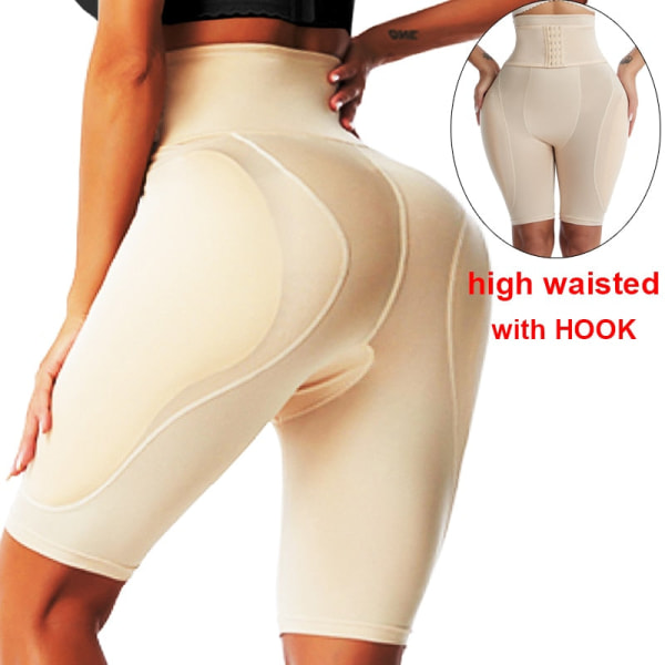 Fake Ass Höftkuddar Butt Lifter Enhancer Thigh Trimmer Control Trosor Dam High Waist Trainer Shapewear Body Shaper Vadderad trosa apricot with buckle XXXXL