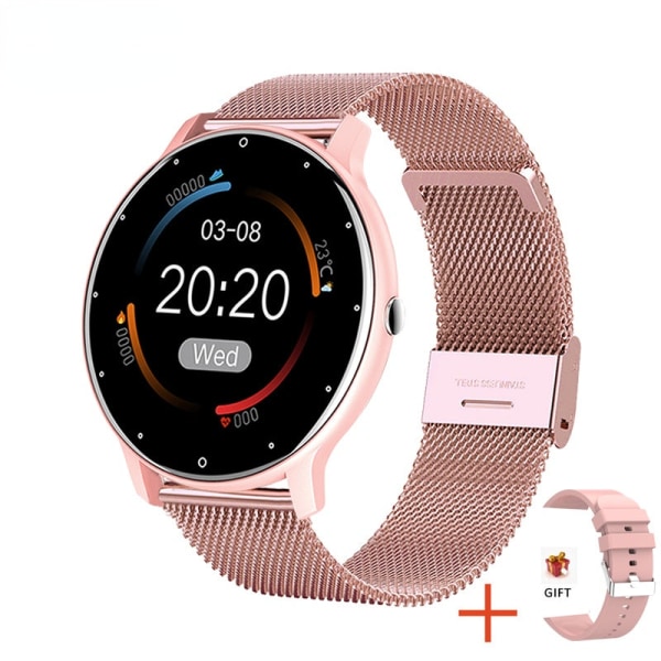 Smartklocka Dam Full Touch Skärm Sport Fitnessklocka IP67 vattentät Bluetooth För Android iOS Smartklocka Kvinna Mesh belt pink