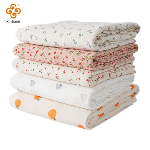 Mjuka blommiga pyjamas Nattlinne Bomull Gase Tyg Rosetryckt Krepp Bomull Långärmad Ins Stil Hemmakläder Tyg 1 Daisy 50x135cm(0.5 meters)