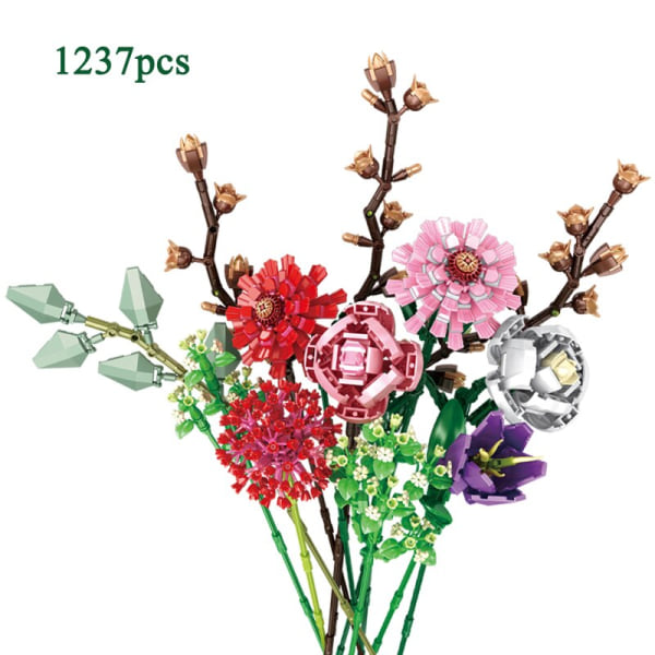 Bukett DIY Byggklossar Romantisk Ros Blomma Bonsai Kaktus Blomma Växt 3D Modell Tegelstenar Barn Pedagogisk Leksak Flickpresent 8304 No Box