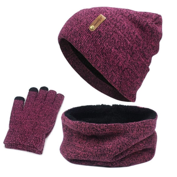 Unisex Mössa Halsduk Handskar Set Vinter Stickad Tjock Varm Mössa Dam Herr Enfärgad Retro Mössa Mjuka Pekskärmshandskar C