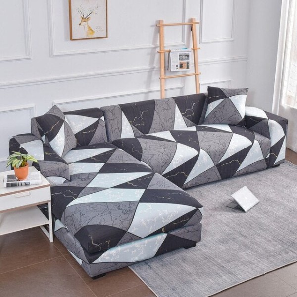 Ensfarvede hjørnesofabetræk til stue, elastiske spandex sofabetræk, strækbare slipcovers, L-formet sofa, skal købe 2 stk. sofabetræk 5 1pc  1-Seat 90-140cm