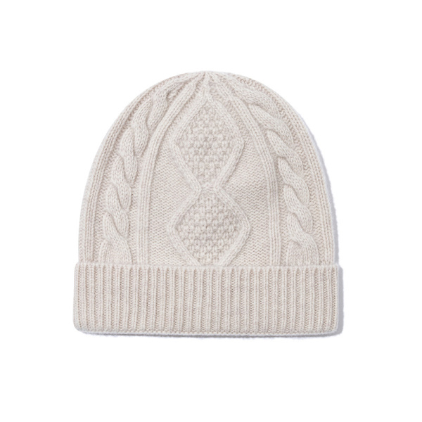 Vinterull Dame Strikket Lue Fortykket Twist Lue Kasjmirfølelse M Jacquard Lue Ullkvalitetsinspeksjon Ivory White Adjustable (flexible, for adults)