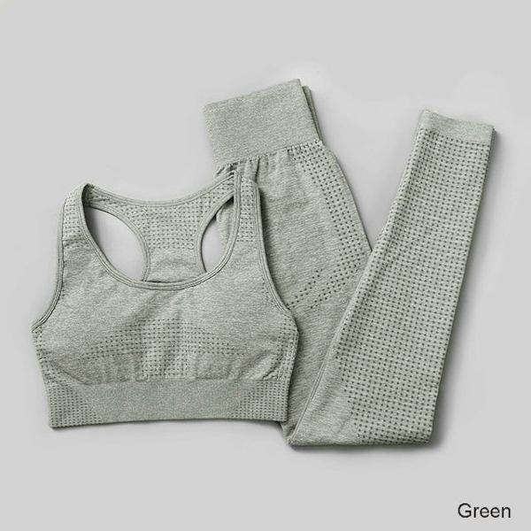 Yoga Set Träningskläder Sportkläder Gym Kläder Fitness Leggings Toppar För Kvinnor summer set gray M