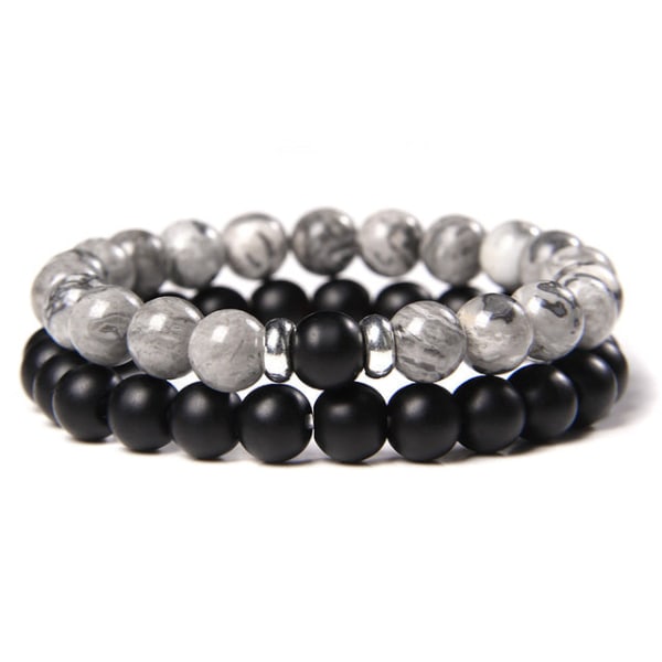 2 stk./sæt Par Distance Armbånd mand Sort Lava Sten Perler armbånd kvinde træ perler Charm Armbånd Kvinder Mænd armbånd 4 Map 8mm 21cm