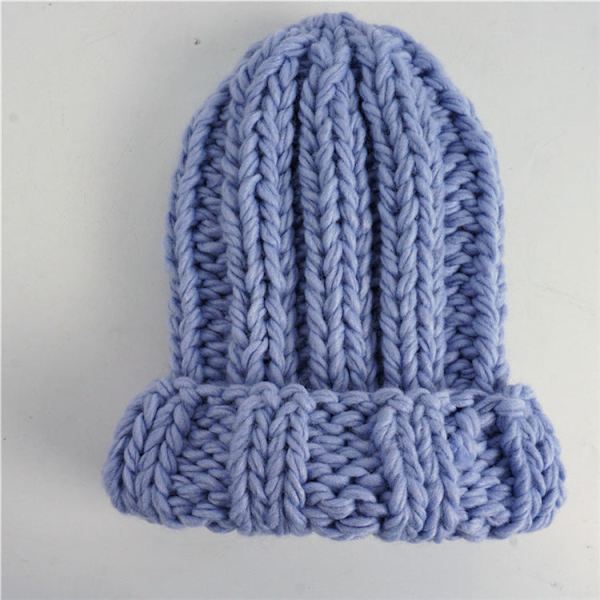 Stickad Mössa Dam Vinter Enfärgad Enkel Tjock Yllemössa Utrikeshandel Varmt Öronskydd Ice Blue Average size