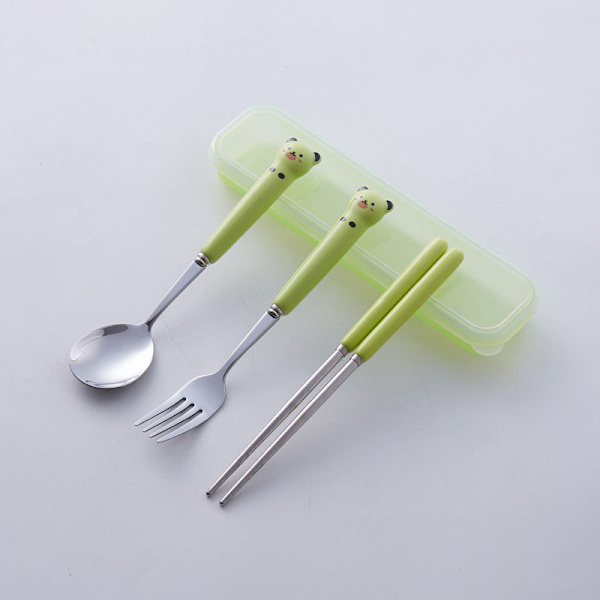 Servise Students Oppbevaringsboks Reisesett Barnas Rustfritt Stål Gaffel Skje og Spisepinner Sett Matcha Spoon chopsticks two-piece set