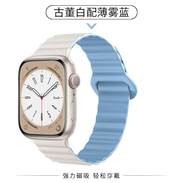 Kellon ranneke Apple Watch iWatch S10 -kellotaululle: 42mm antiikinvalkoinen ja utuinen sininen