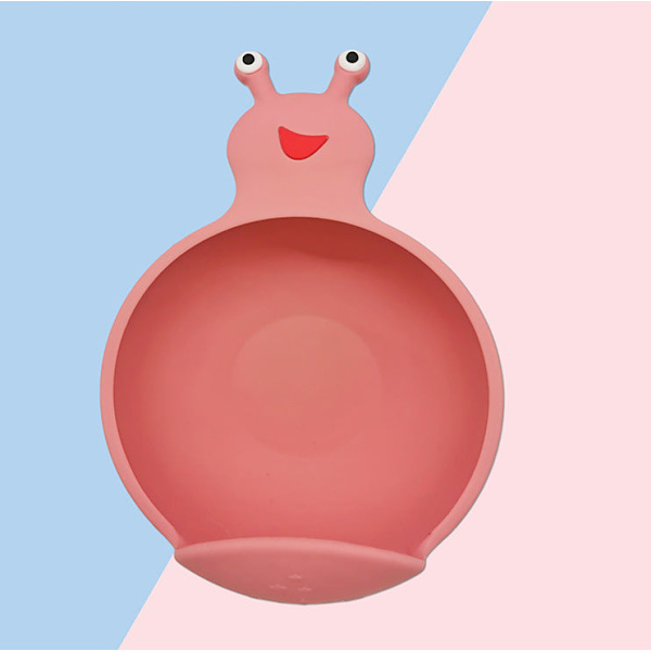 Lasten silikonilautanen sarjakuvakulho syömistreeni astiasto imukuppikulho lusikkasetti Pink white snail dinner plate