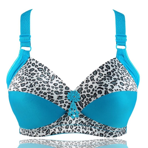 Dam Plus Size BH Leopardtryck Trådlösa BH:ar Justerbar Behå Tunn Kupa Underkläder Black 40E