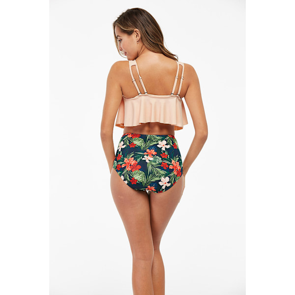 For 2020 Ny Europeisk og Amerikansk Bikini med Volanger Høy Midje Delt Badedrakt Dame Badetøy Black 04 XS