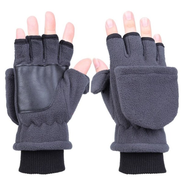 Dam Herr Vinter Polar Fleece Halvfinger Flip Handskar Dubbla Lager Tjockare Pekskärm Fingerlösa Konvertibla Vantar Handledsvärmare NO.H One Size