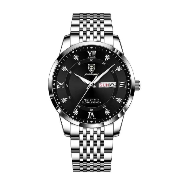 Herreklokke Rustfritt Stål Topp Kvalitet Luksus Trykknapp Skjult Lås Vanntett Lysende Dato Uke Sport Armbåndsur 832 SL BK S