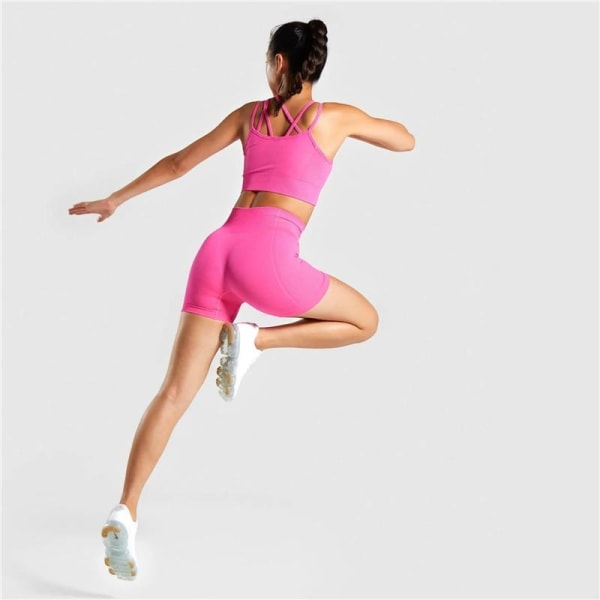 Set Crop Top BH Shorts Leggings Träningsoutfit Active Fitness Gym Wear 3PCS Pink Set L