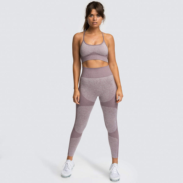 Europæisk og amerikansk hurtigtørrende yoga vestdragt, professionel sports løbe sømløs trænings-BH og cropped bukser sæt 9154AB bra set-watermelon red L