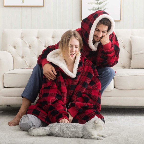 Oversized Hættetrøjer Sweatshirt Kvinder Vinter Hættetrøjer Fleece Kæmpe TV Tæppe Med Ærmer Pullover Oversize Dame Hættetrøje Sweatshirts Blue Deer One Size