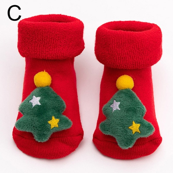 Jul Baby Vinter Förtjockad Tecknad Baby Halkfria golvskor Julstrumpor 0-2 år Barn Småbarn Röda golvstrumpor Baby floor socks 4 S