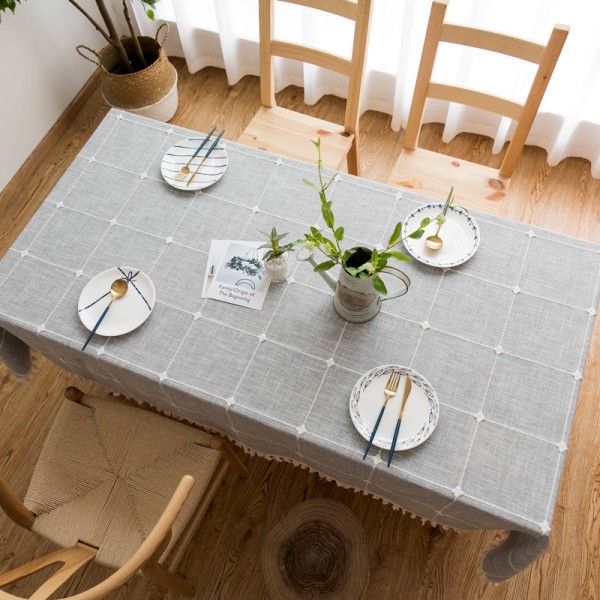 Duske Cotton Linen Ensfarget Rutete Støvtett Duk Rektangulær Duk Green 140*200cm