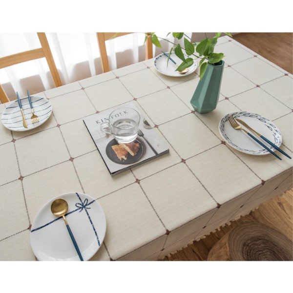 Duske Cotton Linen Ensfarget Rutete Støvtett Duk Rektangulær Duk Coffee 140*180cm