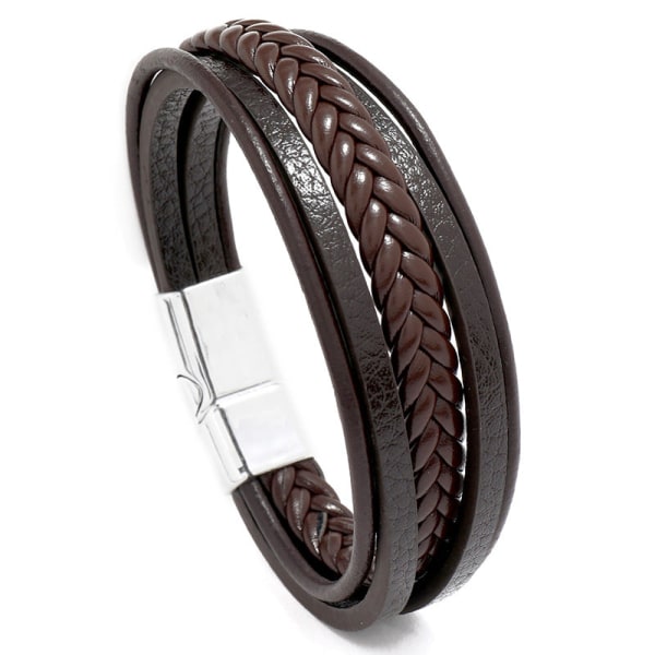 Populär prydnad Enkelt vävt läderarmband Enkelt matchande magnetiskt spänne för män Armband Armband Black alloy buckle brown leather