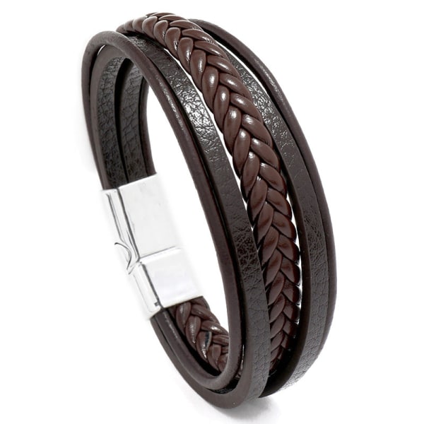 Populär prydnad Enkelt vävt läderarmband Enkelt matchande magnetiskt spänne för män Armband Armband White alloy buckle black leather