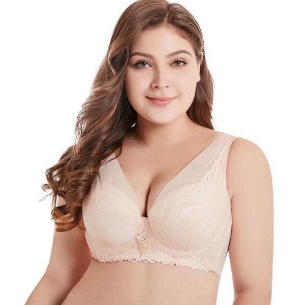 Dam D E Cup BH Plus Size Spetsväst BH Push Up BH 36 Till 50 Beige 38E