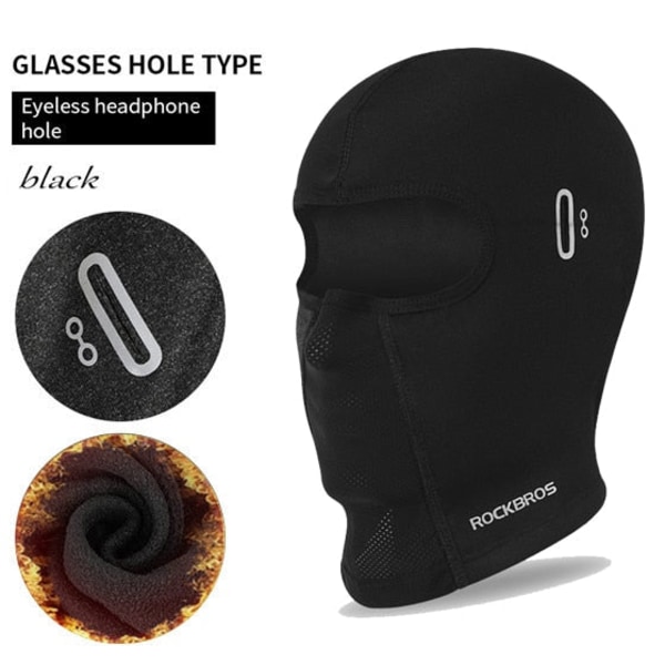 Balaclava herrmössa Vinter Kvinnor Motorcykelmask Varm Cykelhjälm Foder Kepsar Vindtät Andas tvättbar utrustning Short Glasses Black