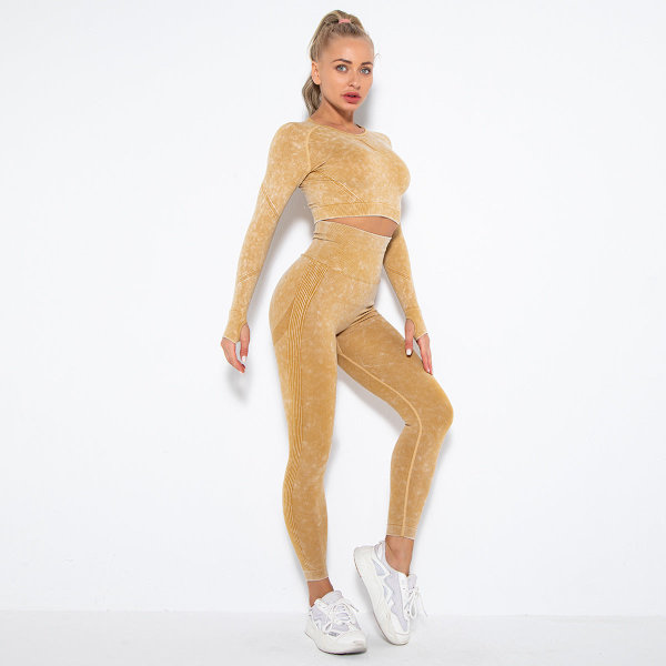Yoga Dress Dame Sport Løping Trening Langermet Dress Hofte Yoga Bukser Yellow S