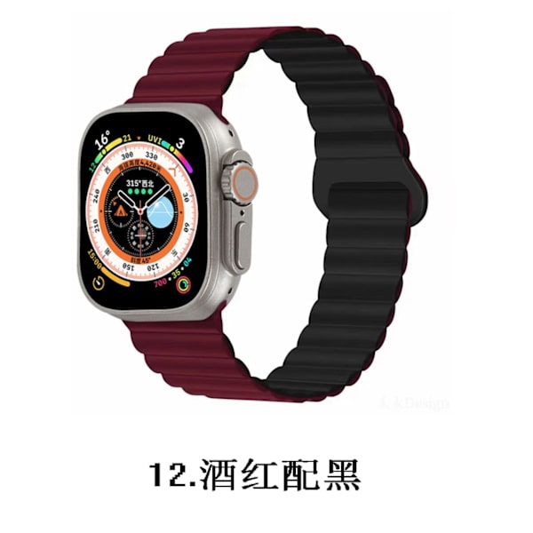 Klockarmband för Apple Watch iWatch 38/40/41 S10 42mm Burgundy med svart