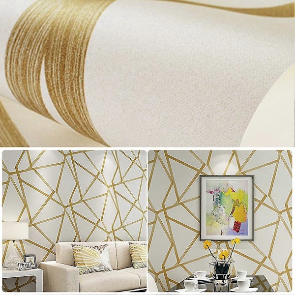 10M Geometrisk Tapet Guld Non-woven Kunst Tapetrulle