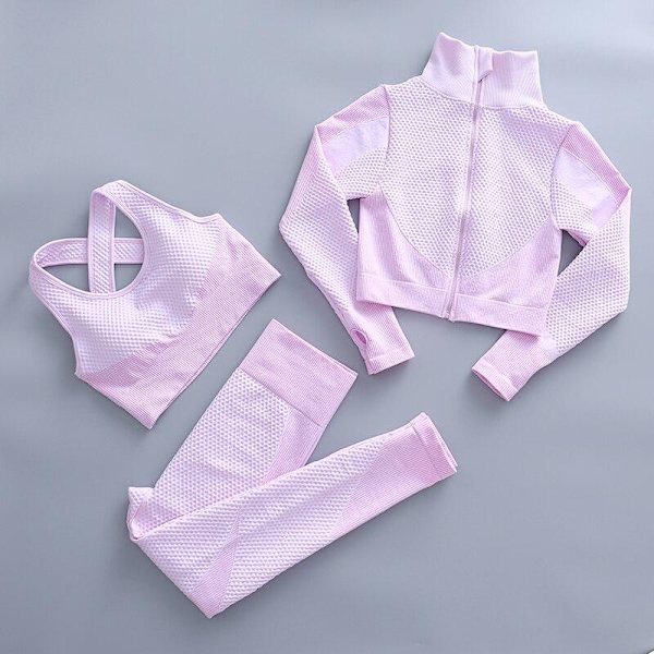 Yoga Set Träningskläder gym fitness för damer träningsdräkt 3 Pcs set purple XL