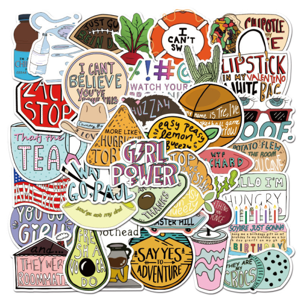 50 st Ej Upprepande Zhang Inspirerande Korta Meningar Graffiti Stickers Vattentäta Bagage Notebook Stickers Valentine's Day-50PCs