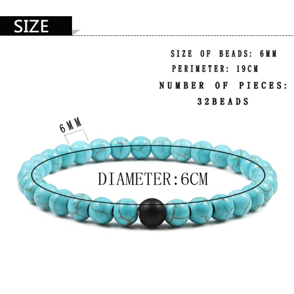 Distansarmband för kvinnor Pararmband Klassiskt 6mm Naturligt Svart Matt Blå Turkos Pärlarmband Herrsmycken White Dot Blue-1