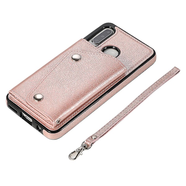 Handgjort PU Läderfodral För Huawei P30 Lite Med Korthållare, Plånboksfunktion, Stödfunktion, Fallskydd Rose Gold