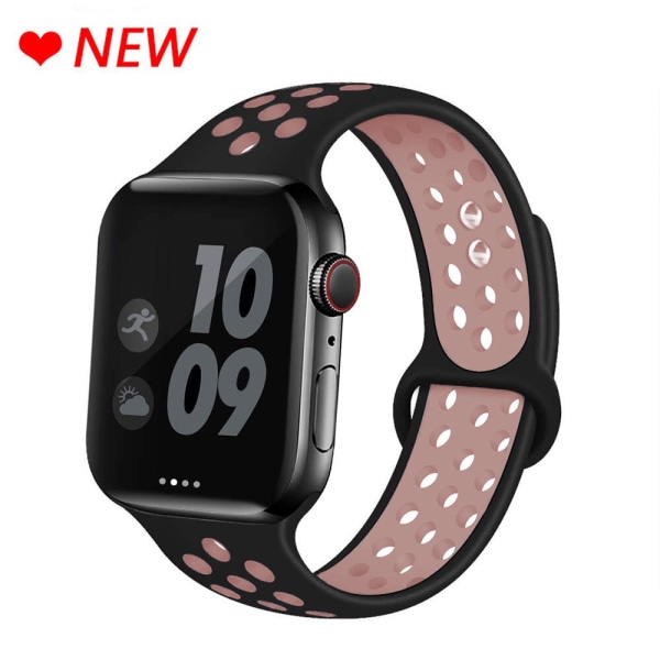 Silikonrem för Apple Watch band 44mm 40mm 38mm 42mm Andningsbart handled Sportbältesarmband iWatch serie 5 4 3 2 SE 6 klockband Black pink 38MM or 40MM-S M