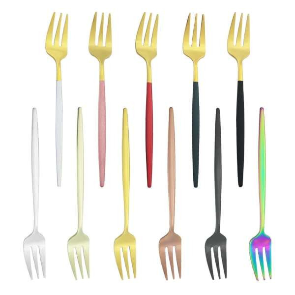 Portugisisk rustfritt stål liten gaffel Western Daily Refreshments kakegaffel servise Western ensfarget speil tre tenner fruktgaffel Red Silver