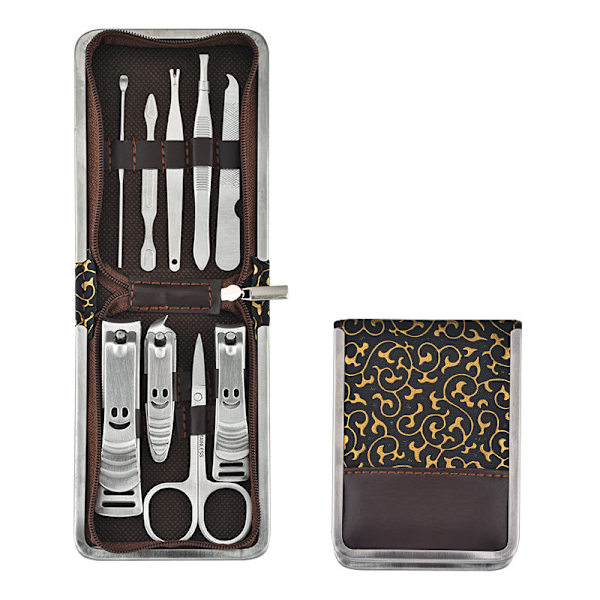 Zipper Väska 9 st Rostfritt Stål Nagelknipsare Set Nagelsax Manikyr Manikyrverktyg Skönhet 9-piece set-eight-character pattern