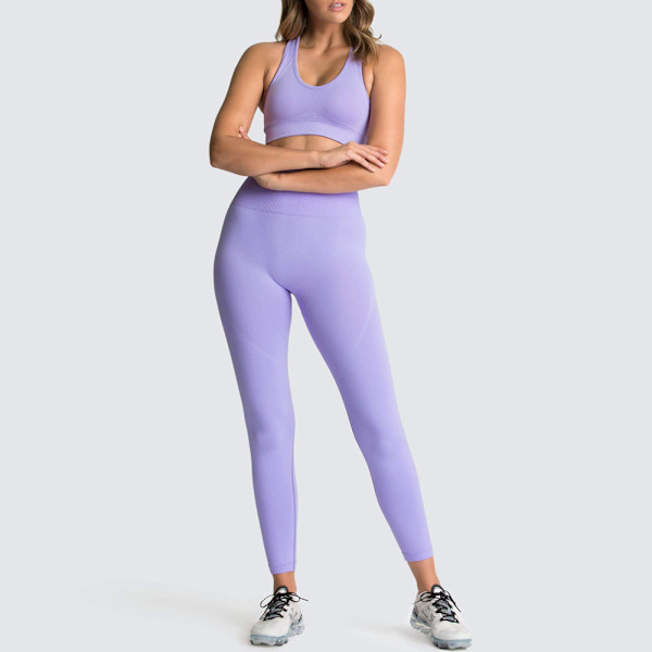 Europeisk och amerikansk enfärgad sömlös stickad höft Yoga Dräkt Tränings Outfit Väst Dräkt Kvinnor 6095 bra set-wine red M