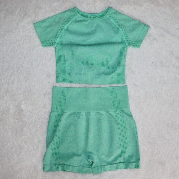 Yoga Set Träningskläder Sportset Gymkläder Träningsoverall Högmidjade Leggings För Kvinnor green shorts set M