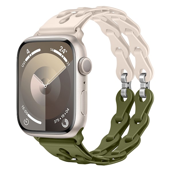 Urrem til Apple Watch iWatch 38/40/41/42mm Stjerneskær med Olivengrøn Sølvspænde
