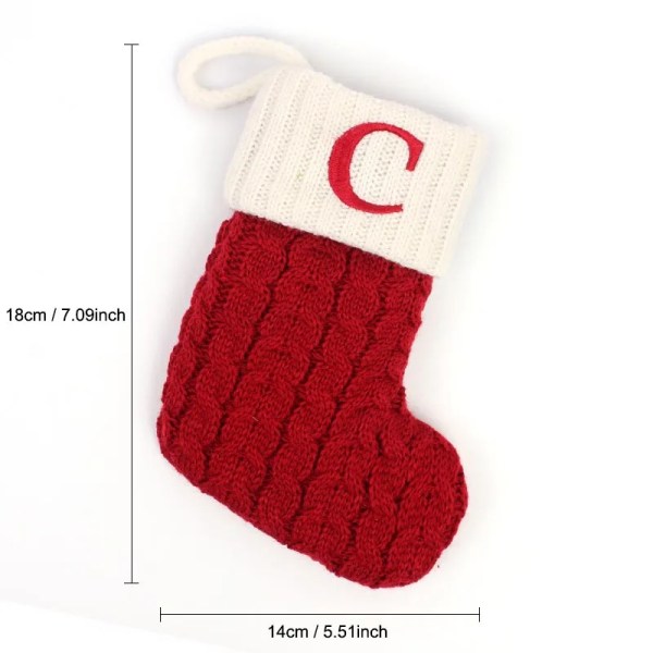 Hängbar Röd stickad Julstrumpa Snöflinga Bokstav Julstrumpa Julgranshängande Ornament 2024 Navidad Natal Xams C