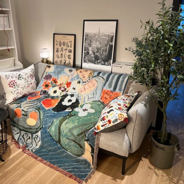 Afslappede tæpper Senge Dekoration Kvinde Henri Matisse Tæppe Sofa Sofatæppe Kastetæpper Fritidstæppe Enkelt Gobelin drop ship Blue 130x160cm