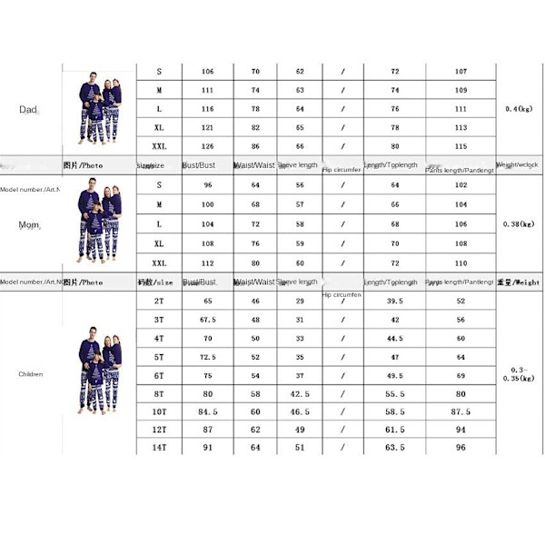 Julpyjamas Matchande Familj Pyjamas Set Lång Pyjamas Träd Isbjörn Snöflinga Tryck Förälder-Barn Hemmakläder Set Dark Blue 140cm