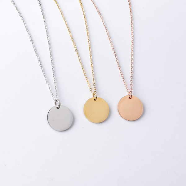 Spejl rustfrit stål rund vedhæng halskæde DIY kort halskæde kravekæde Rose 15mm pendant in gold