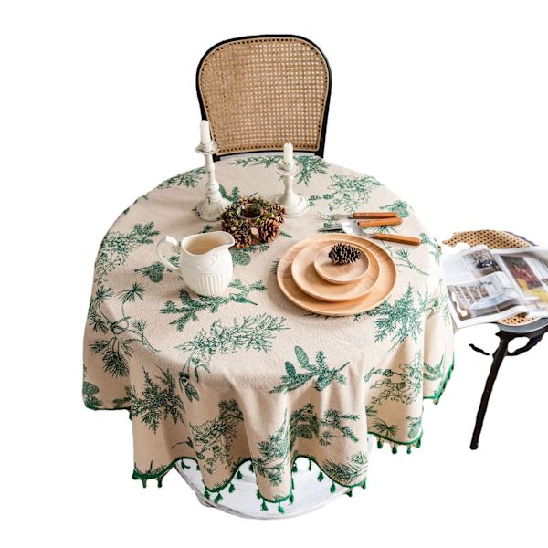 Bomulls-lin duk grønn furugren trykt duk koreansk serviett trykt kaffeduk Carpet geometry Round 150cm